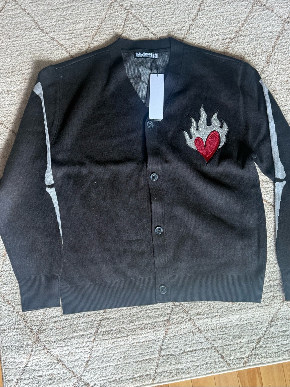 Rebel Minds Don’t Kill My Vibe Skeleton Cardigan Black Men’s M NWT